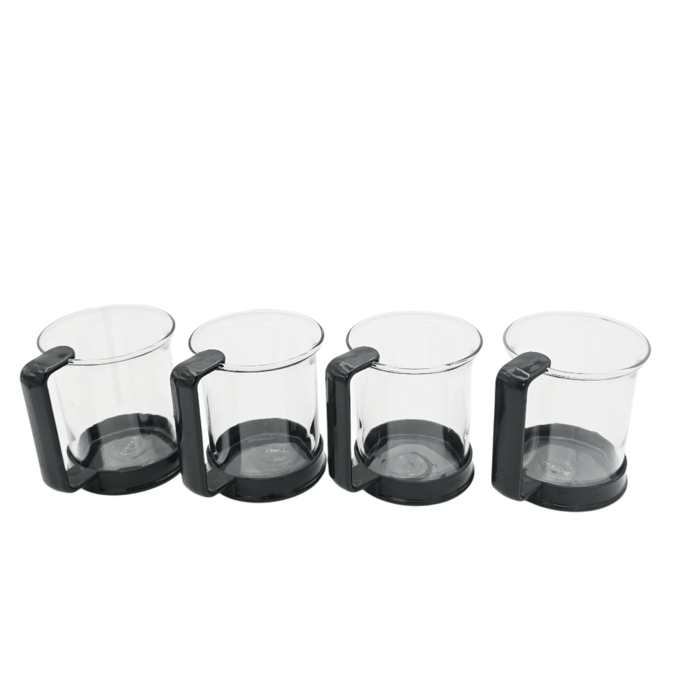 Bodum Glass Espresso Cups Set of 4 Black Handle & Base Made in Switzerland